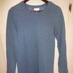 NWOT J. Jill Striped Dress S Long Sleeves Lower V Inserts Navy/Lt. Aqua Thicker